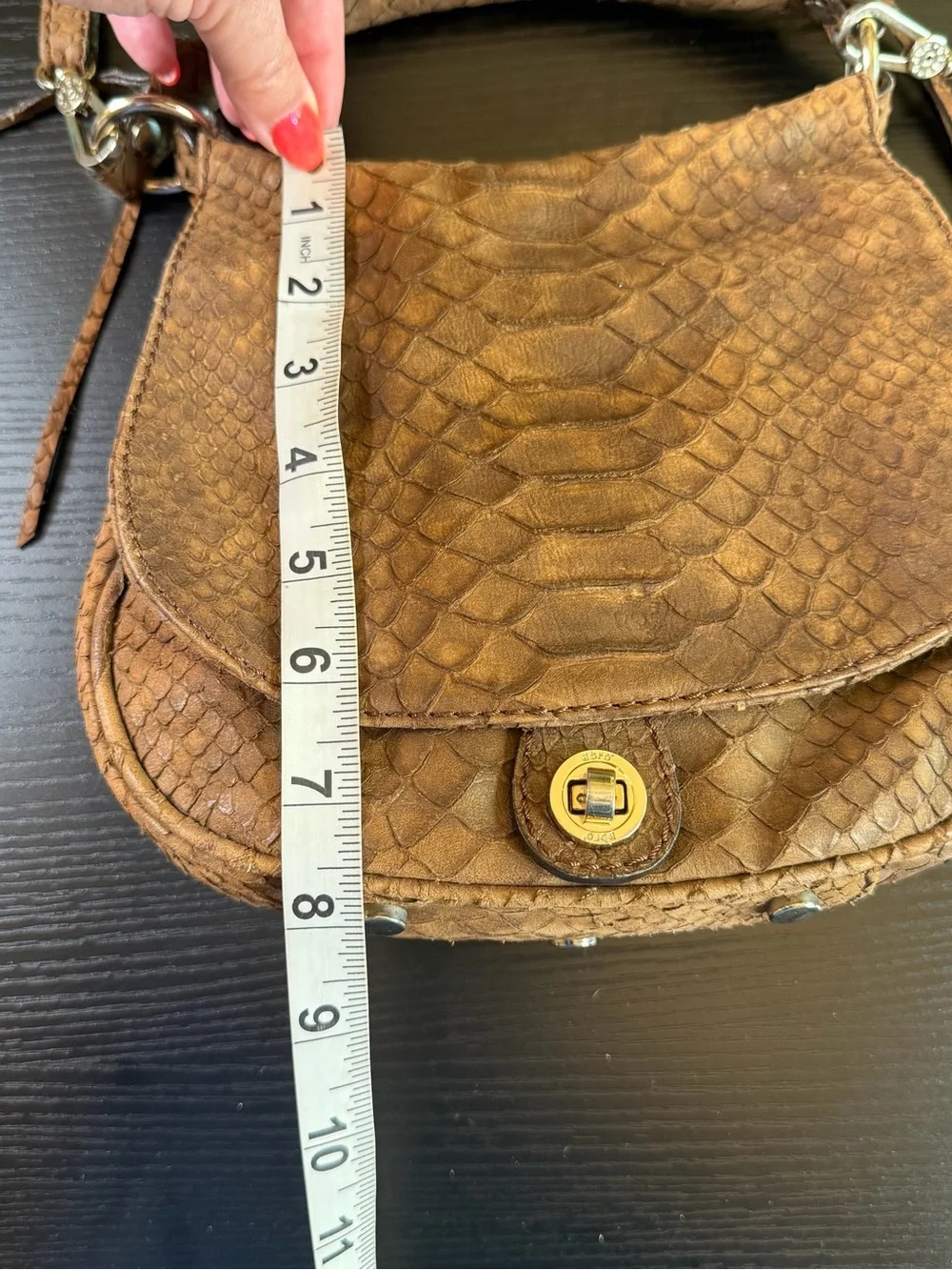 Python-Texture Tan Crossbody Bag with Turn-Lock Closure - Picture 10 of 16
